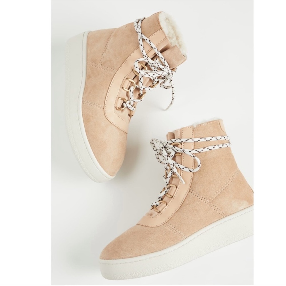 - Rag & Bone Oslo Lace up Shearling Lined suede boots Stone beige 38  US 8 New